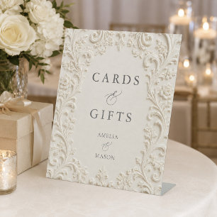 Signe De Table Baroque Élégant Floral Rinceaux Mariage Ivoire