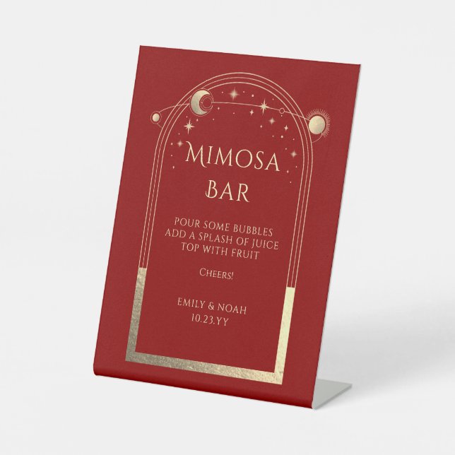Signe De Table Barre Céleste Mimosa Or Rouge Foncé (Recto)