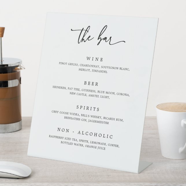 Signe De Table Barre de boisson mariage Menu Réception Piédestal  (In SItu)
