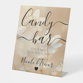 Signe De Table Barre de bonbons personnalisée calligraphie fleurs