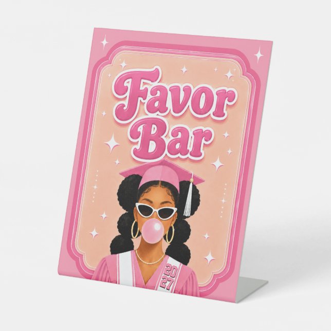 Signe De Table Barre de Faveur Rose Bubble Gum Remise de Diplôme (Recto)