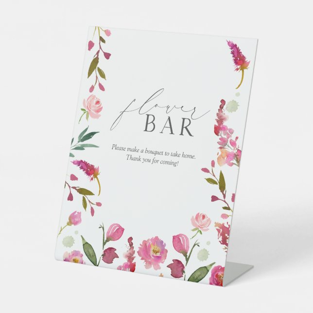 Signe De Table Barre de fleurs de Fête des mariées rose aquarelle (Recto)