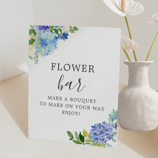 Signe De Table Barre de fleurs d'hortensia floraux bleus (Créateur téléchargé)