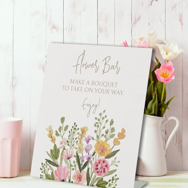Signe De Table Barre de fleurs Fleur sauvage aquarelle (Watercolor Wildflower Bridal Shower Flower Bar Pedestal Sign)