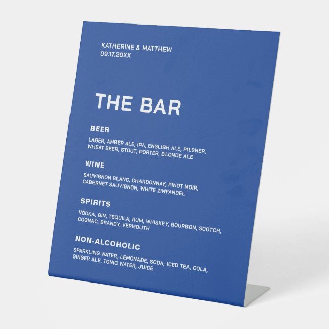 Signe De Table Barre de mariage bleu royal (Recto)