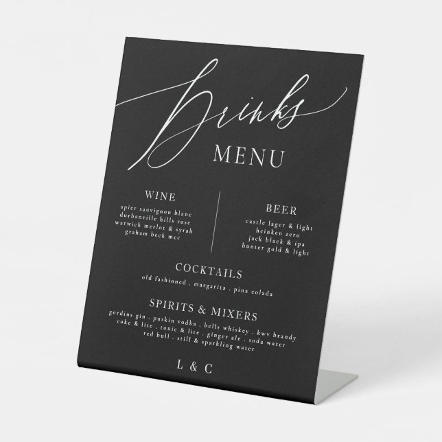 Signe De Table Barre de Mariage de calligraphie noir blanc Menu b (Recto)