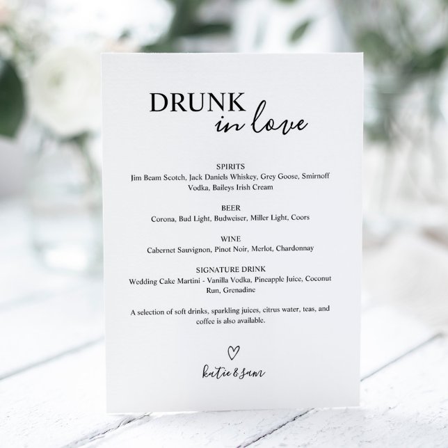 Signe De Table Barre de Mariage Drunt In Love Menu (Créateur téléchargé)