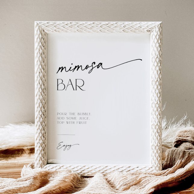 Signe De Table Barre de Mimosa minimaliste noir et blanc Script (Créateur téléchargé)