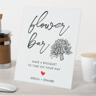 Signe De Table Barre Fleur Minimaliste Noir Blanc Moderne Élégant
