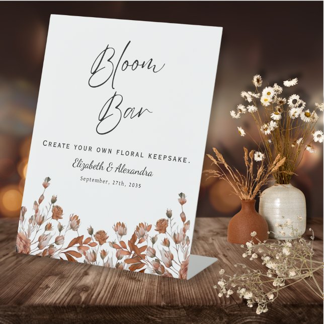 Signe De Table Barre Florale Rustique Mariage (Rustic Wedding Floral Bloom Bar Pedestal Sign)