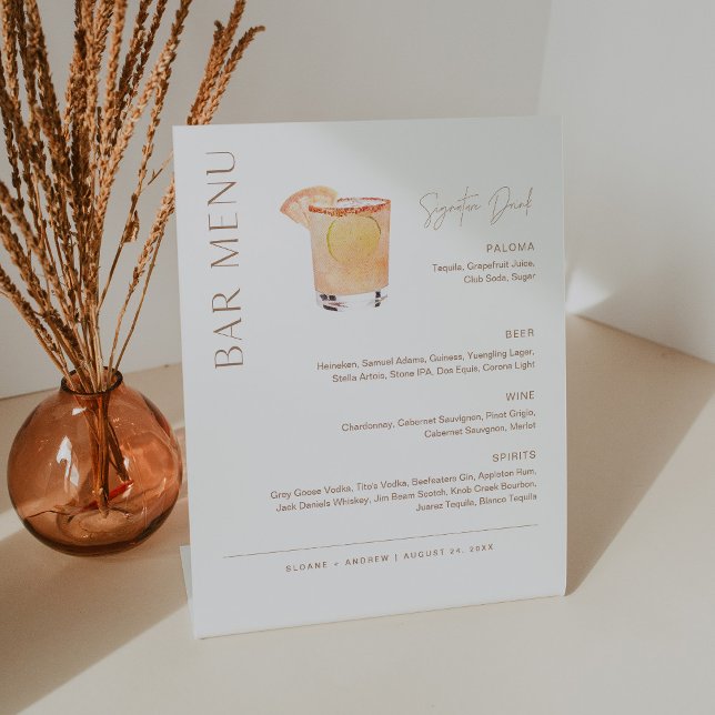 Signe De Table Barre Mariage CLAY Menu, Boisson Signature (Créateur téléchargé)