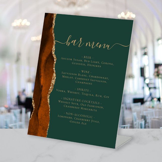 Signe De Table Barre mariage Menu Burnt Orange Or Agate Vert (Créateur téléchargé)
