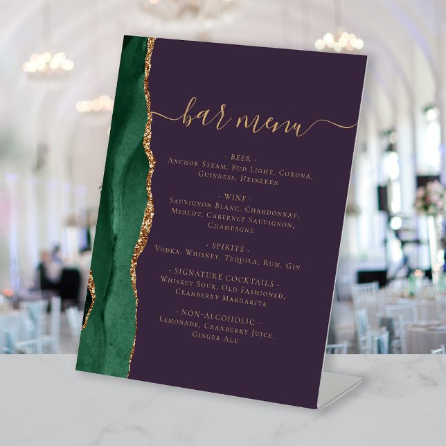 Signe De Table Barre mariage Menu Emerald Green Gold Agate Purple (Créateur téléchargé)