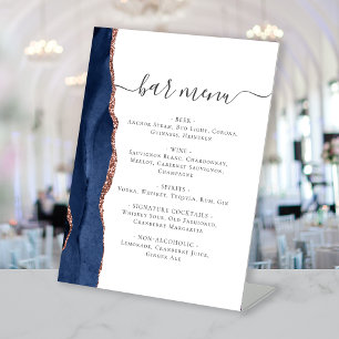 Signe De Table Barre mariage Menu Marine Blue Rose Gold Agate