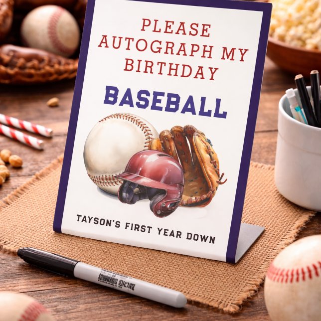 Signe De Table Baseball Première année 1er anniversaire (Baseball First Year Down 1st Birthday Pedestal Sign
)