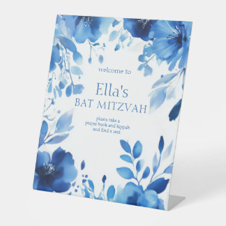 Signe De Table Bat mitzvah d'aquarelle Blue Blooms