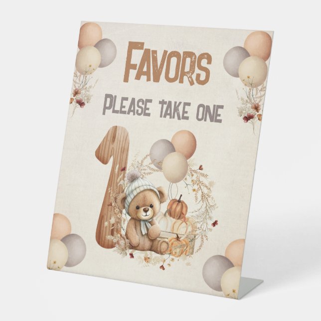 Signe De Table Beary 1er anniversaire automne Citrouilles Teddy B (Recto)