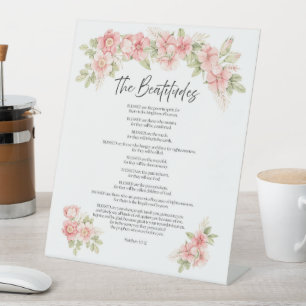 Signe De Table Béatitudes d'Écriture Florale Aquarelle Rose