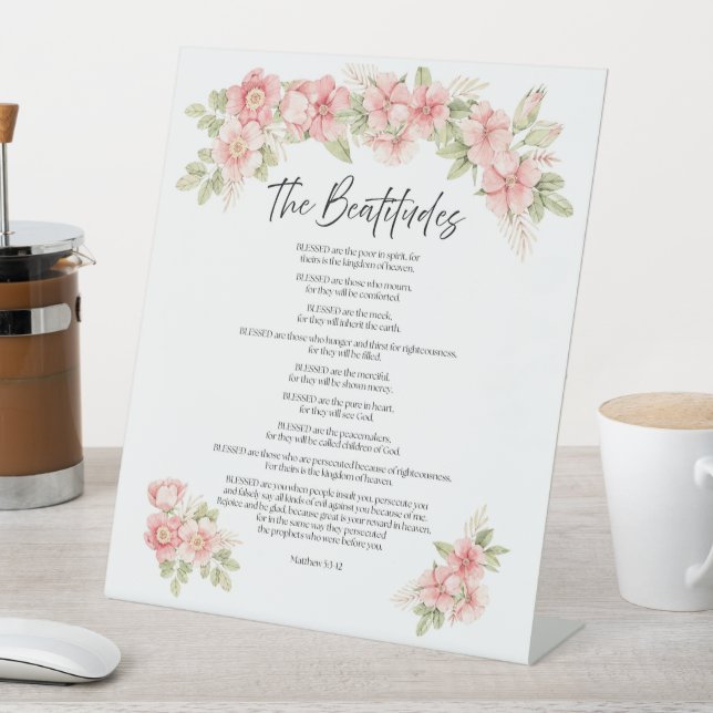 Signe De Table Béatitudes d'Écriture Florale Aquarelle Rose (In SItu)