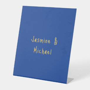 Signe De Table Beaux Noms De Couple Calligraphie Chic Bleu & Or