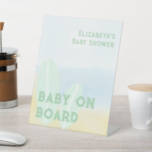 Signe De Table Bébé à bord du Baby shower d'aquarelle surf Beach