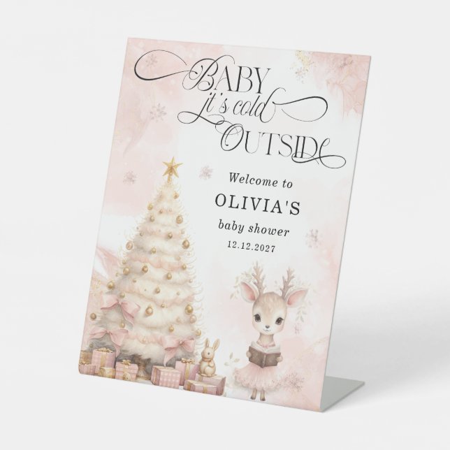 Signe De Table Bébé c'est froid dehors Baby shower de cerfs Bienv (Recto)