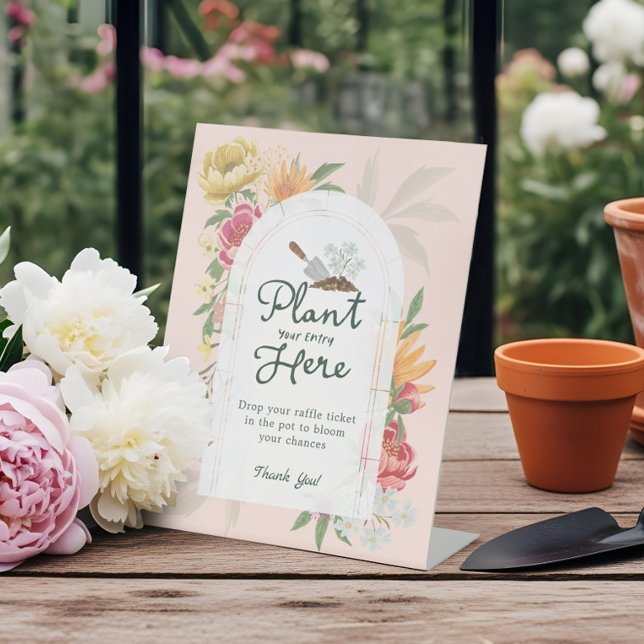 Signe De Table Bébé en Fleur Jardin Baby shower Déchets Raffle (Baby in Bloom Garden Baby Shower Diaper Raffle Pedestal Sign)