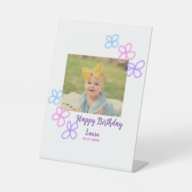 Signe De Table Bébé enfants 1er anniversaire ajouter le nom date  (Recto)