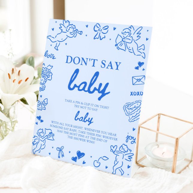 Signe De Table Bébé Saint-Valentin Bébé Ne Dis Pas Bébé Baby Show (Blue Valentine Baby Don't Say Baby Baby Shower Sign)