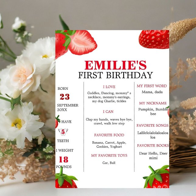 Signe De Table Bébé sucré fraise 1er anniversaire Jalon Signal (Créateur téléchargé)