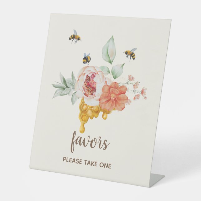 Signe De Table Bee Floral Honeycomb Baby shower Faveurs (Recto)