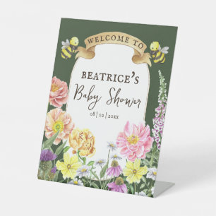 Signe De Table Bee verte et Baby shower Fleur sauvage Bienvenue