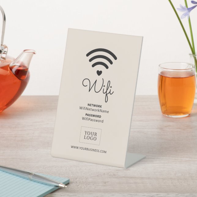 Signe De Table Beige Heart Business Wifi Password Sign (In SItu)