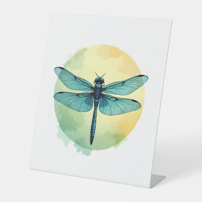 Signe De Table Belle libellule verte Art aquarelle Insecte Am (Recto)