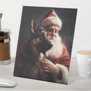 Signe De Table Berger Allemand avec le Père Noël Festif de Noël