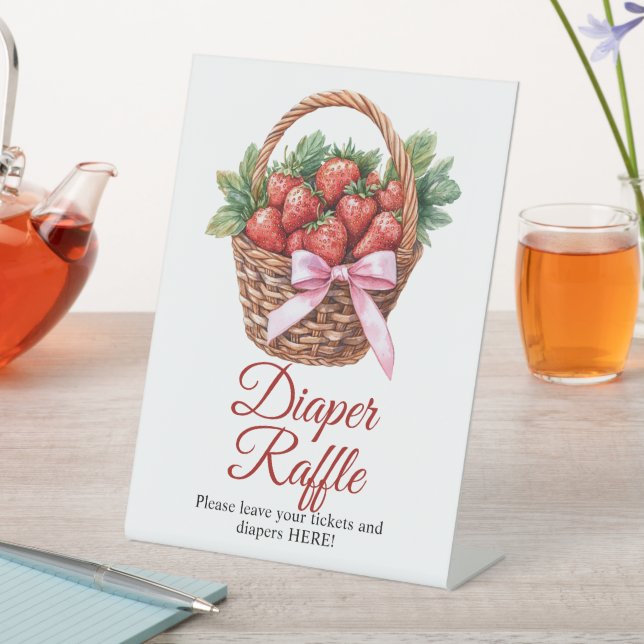 Signe De Table Berry Sweet Strawberry Shower Diaper Raffle Sign (In SItu)