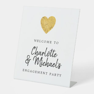 Signe De Table Bienvenue à Gold Foil Heart Engagement Party
