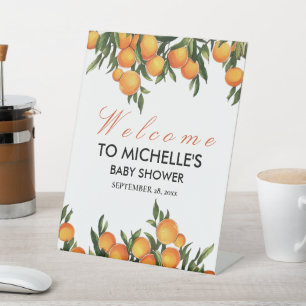 Signe De Table Bienvenue à la Baby Shower aquarelle Orange fruit