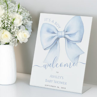 Signe De Table Bienvenue à la Baby Shower Blue Bow C'est un Garço