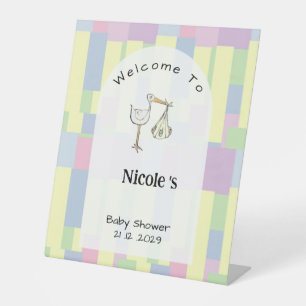 Signe De Table Bienvenue à la Baby Shower Livraison Rétro Funky d
