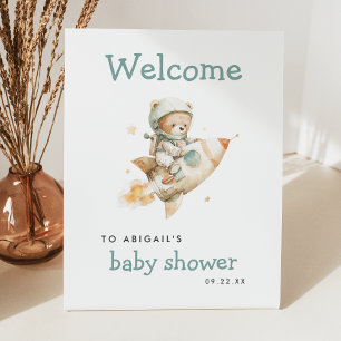 Signe De Table Bienvenue à la Baby Shower Ourson Astronaute Migno