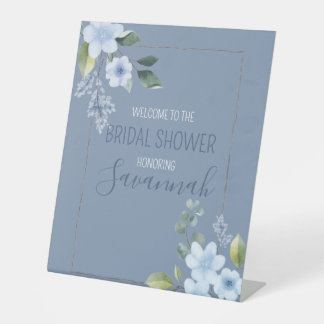 Signe De Table Bienvenue à la douche de mariage florale bleue aqu