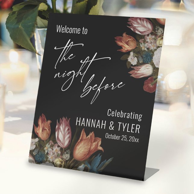 Signe De Table Bienvenue à la nuit précédente, Fleurs peintes hol (Créateur téléchargé)