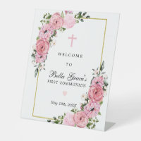 Bienvenue à la Première Communion florale Rose Ros