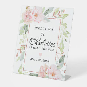 Signe De Table Bienvenue à la réception de mariage Rose Gold Flor