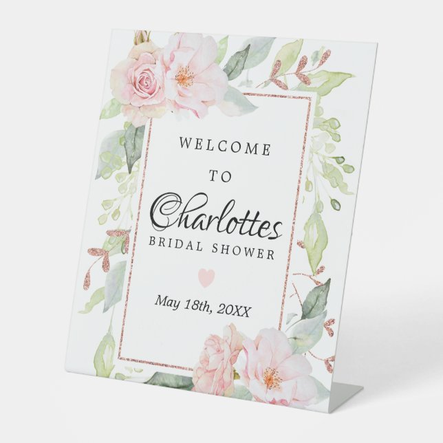 Signe De Table Bienvenue à la réception de mariage Rose Gold Flor (Recto)