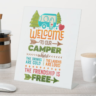 Signe De Table Bienvenue à notre Camper