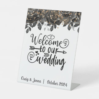 Signe De Table Bienvenue à notre Mariage Black Rose Custom