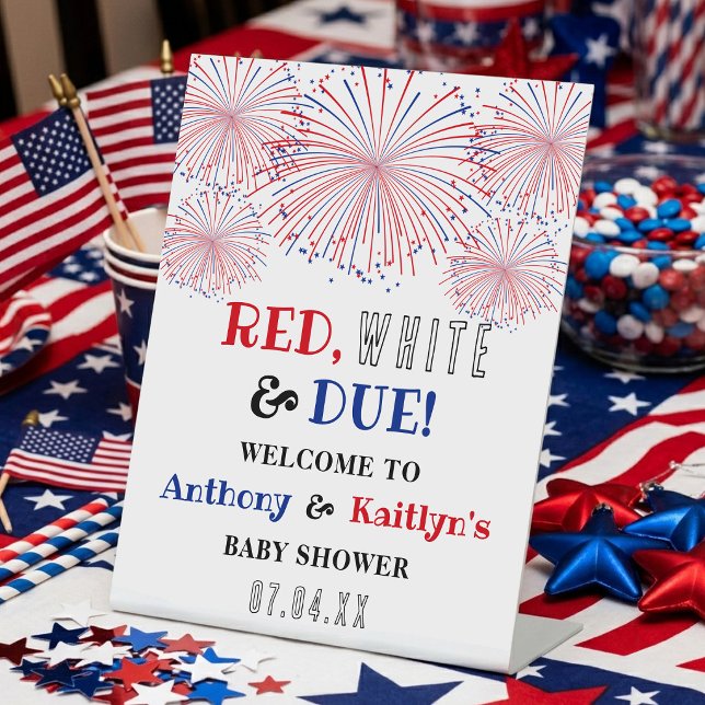 Signe De Table Bienvenue à Red, White & Due! Fête prénatale du 4  (Créateur téléchargé)