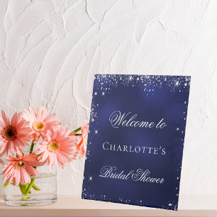 Signe De Table Bienvenue à une fête de mariage bleu marine paille